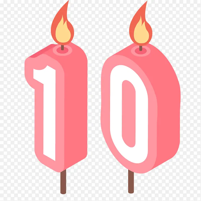 粉色立体蜡烛数字10