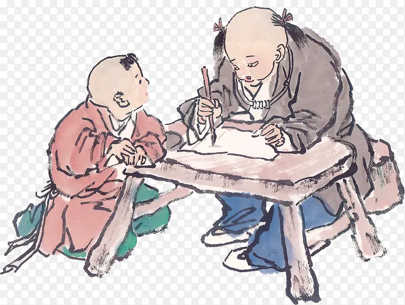 中国风笔墨学习书童