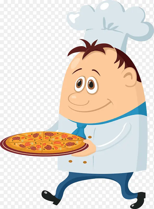 卡通手端披萨的厨师