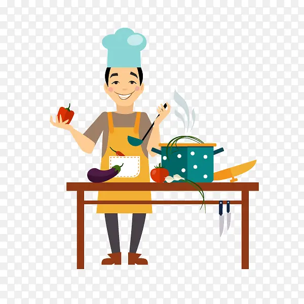 手绘卡通厨房做饭男人