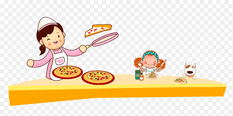 卡通可爱妈妈做披萨