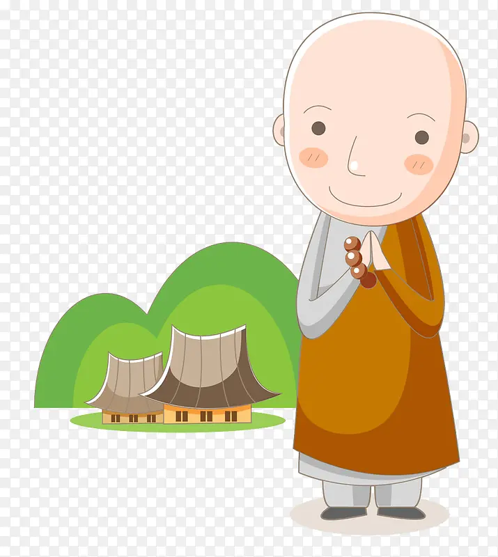 卡通装饰僧人与寺庙