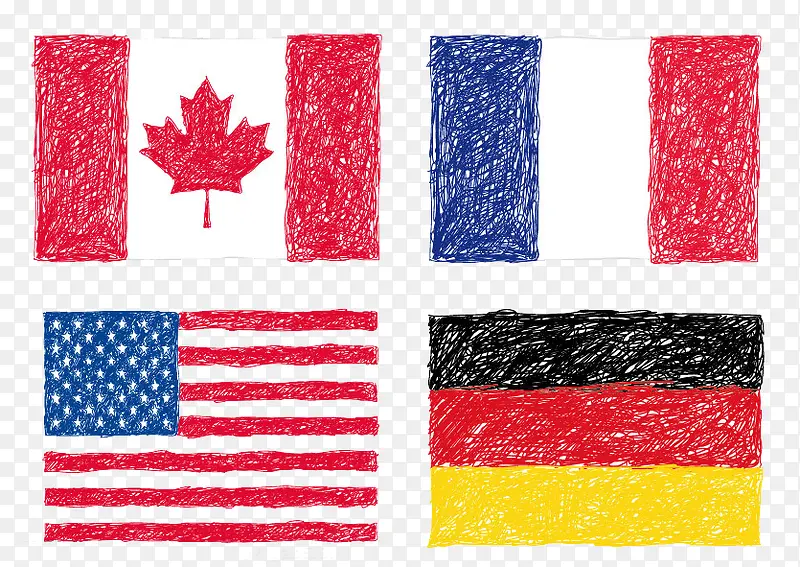 手绘加拿大等国国旗图案