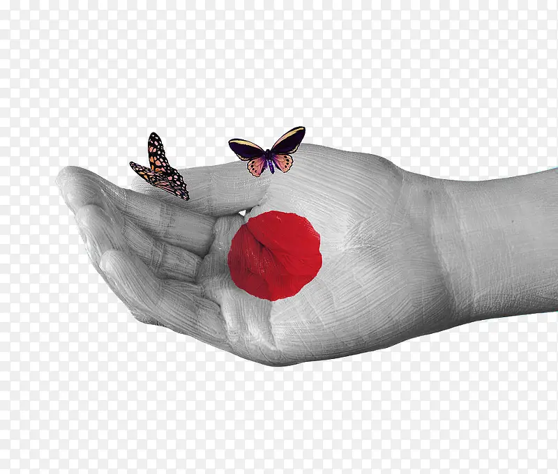 日本国旗手绘蝴蝶图案