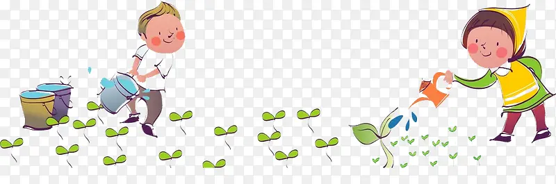给小草浇水的儿童PNG