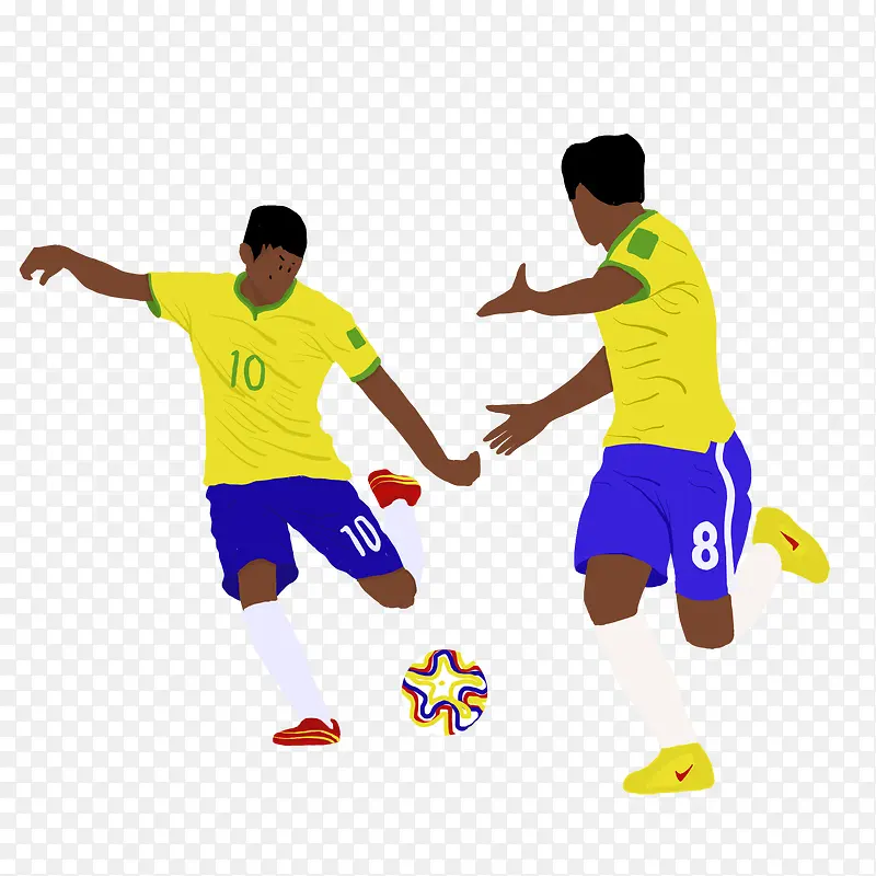 手绘卡通两个运动员踢足球
