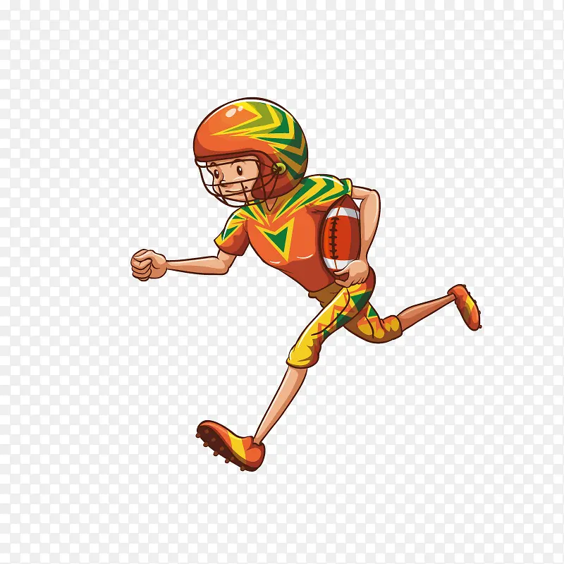 卡通抱着橄榄球跑人物