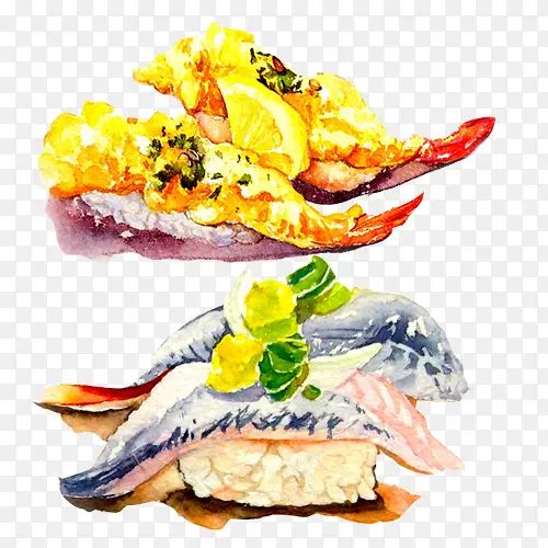 炸虾仁寿司手绘画素材图片