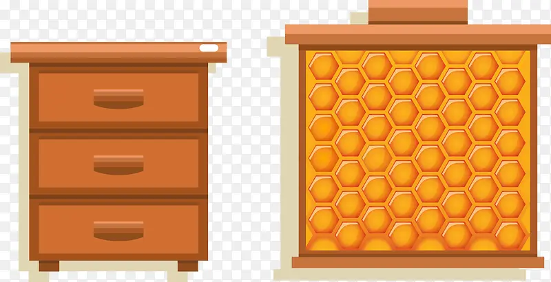 矢量手绘蜂巢和蜂箱
