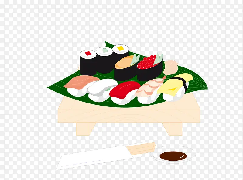 矢量彩色卡通日式料理日本元素
