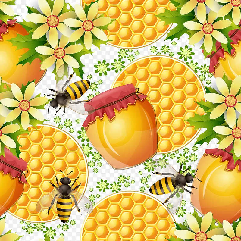 蜜蜂与蜂蜜背景矢量