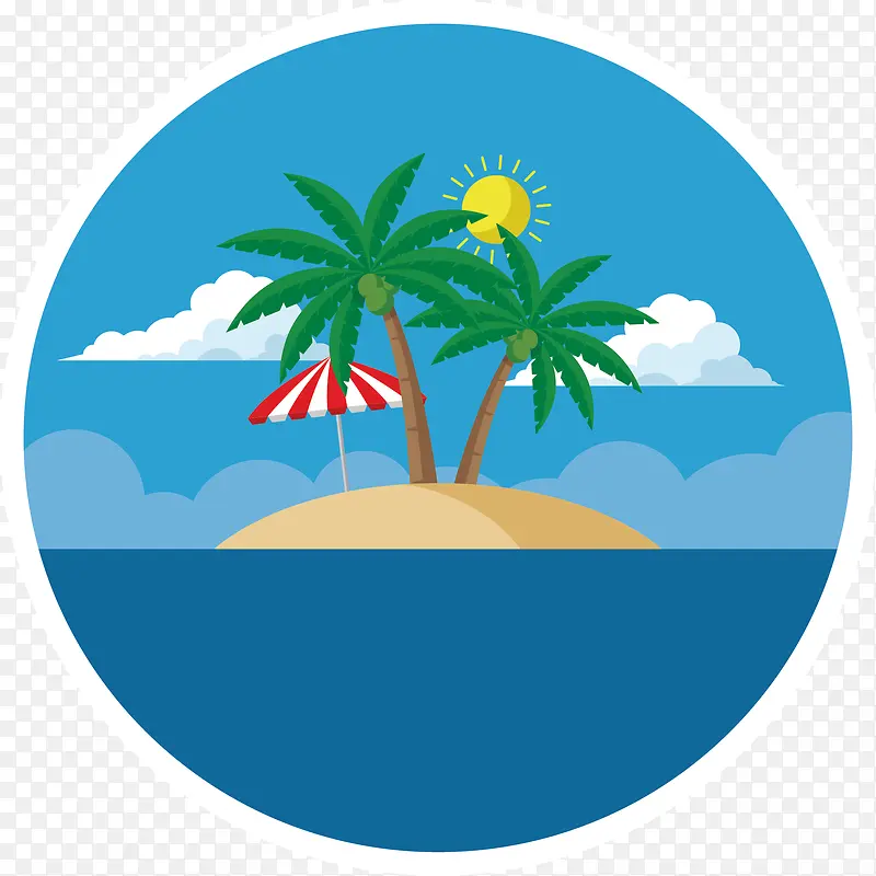 卡通夏日海边休闲椰树海岛标贴矢