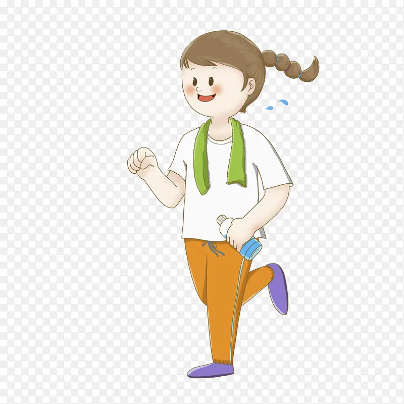 手绘拿水杯跑步的女孩