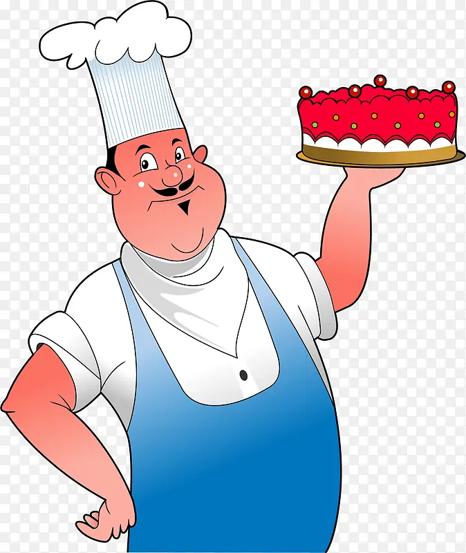 手绘红脸厨师草莓蛋糕