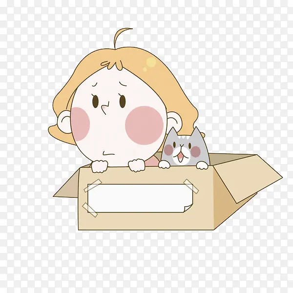 箱子里的女孩和小猫