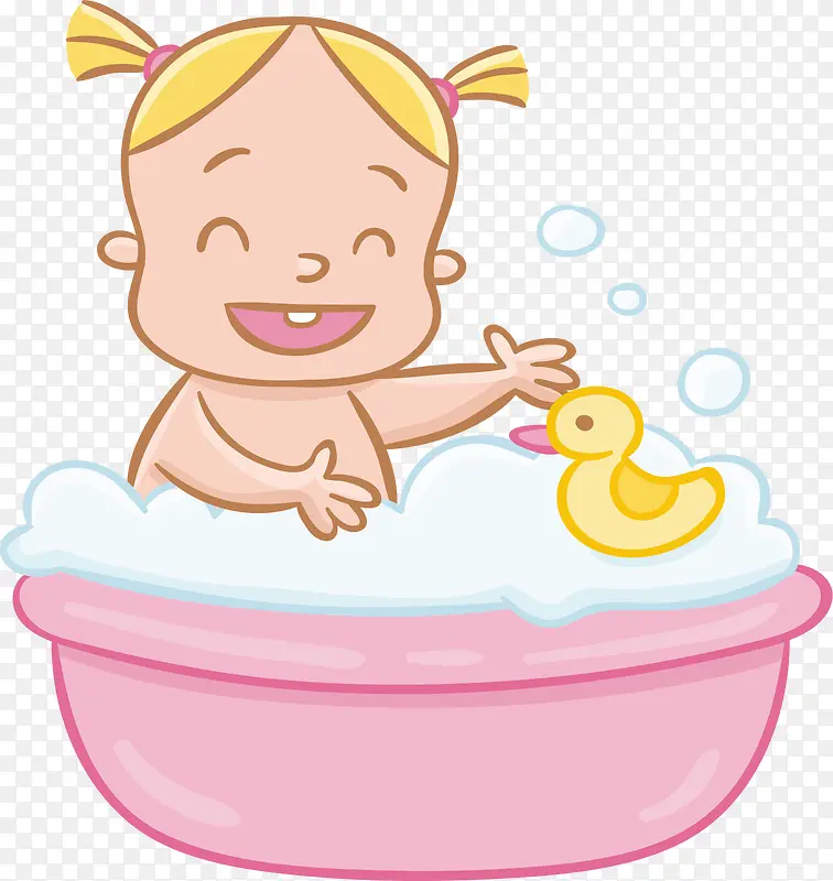 粉色浴盆里的可爱婴儿