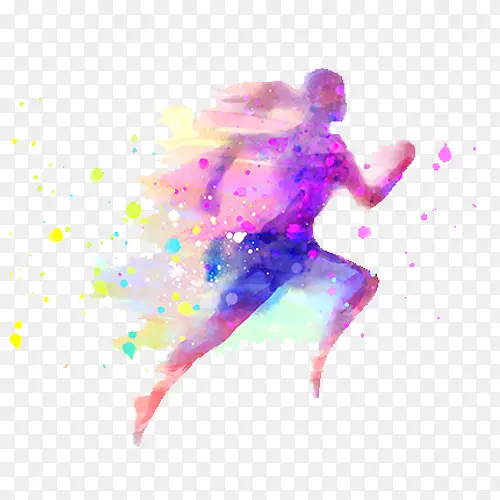 紫色梦幻装饰跑步人物剪影图