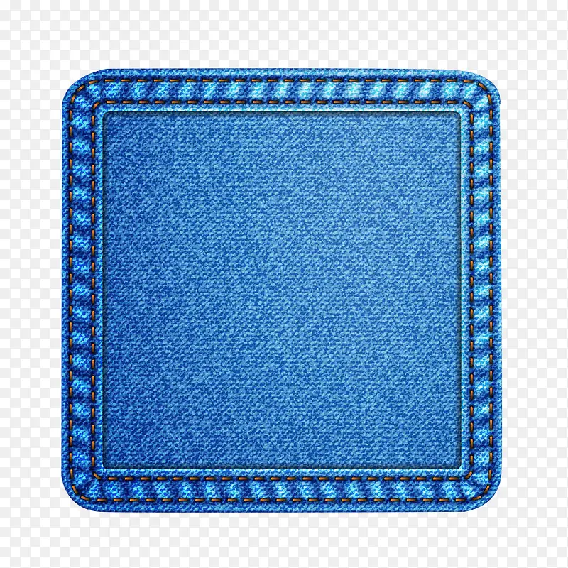 蓝色手绘几何方形牛仔布
