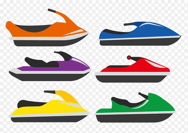 矢量多款扁平化彩色水上摩托艇