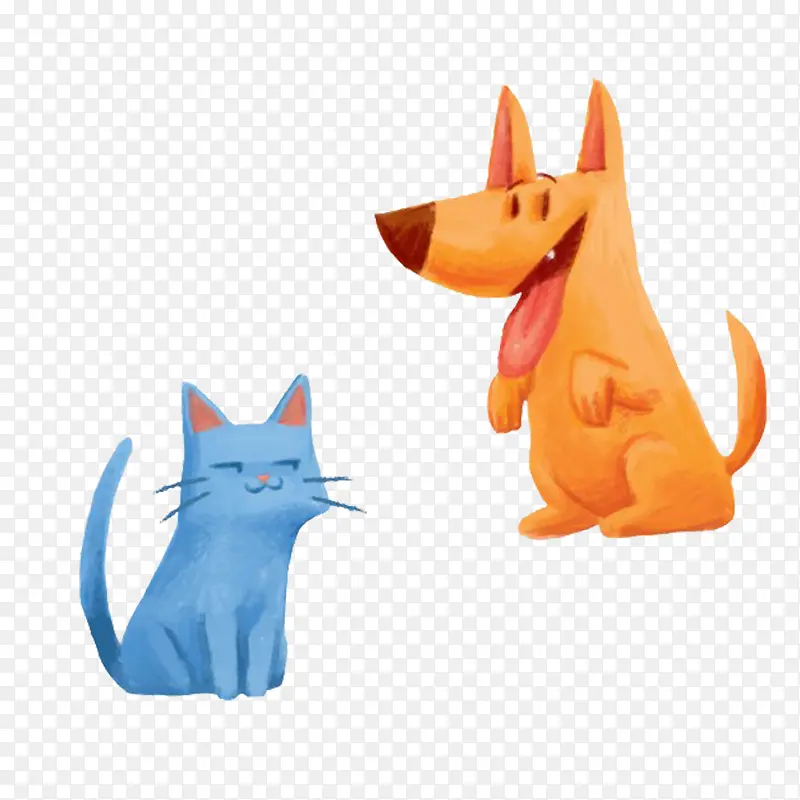 手绘水彩猫和狗素材