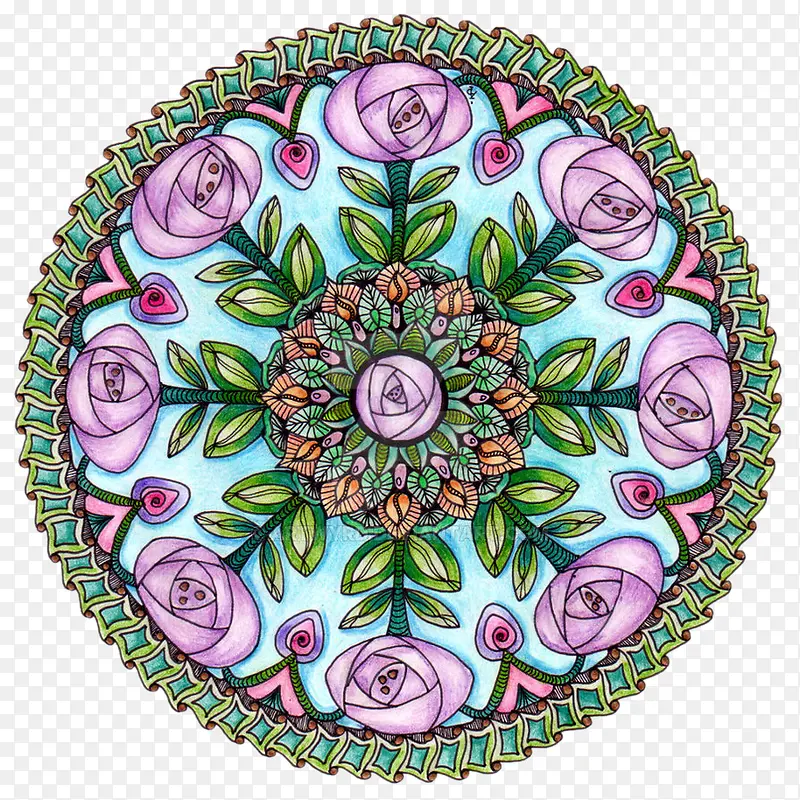紫色花朵拼凑的圆盘免扣元素