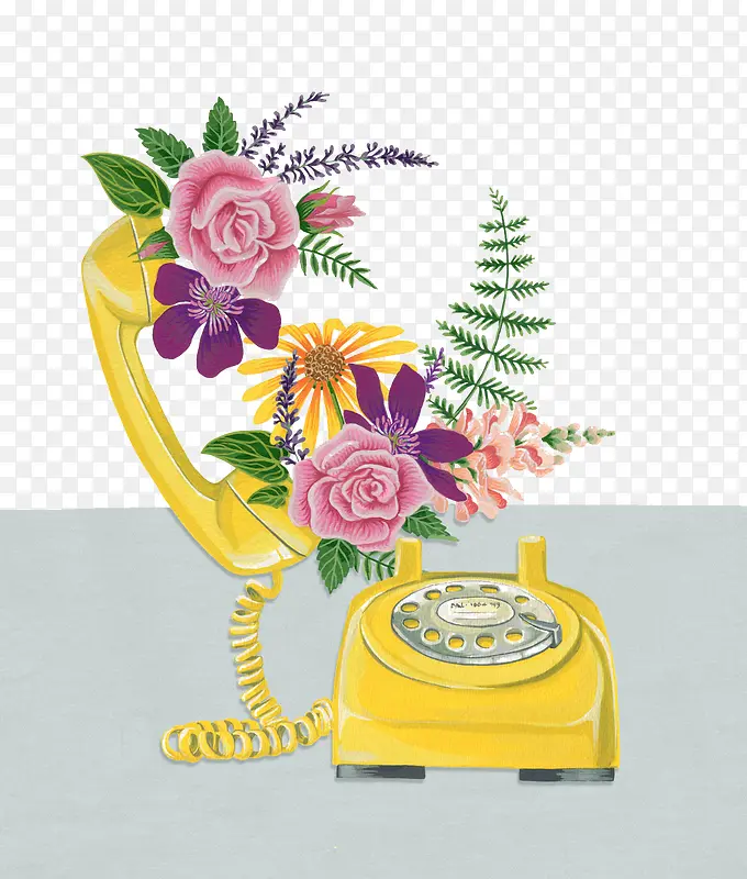 花朵装饰电话机图