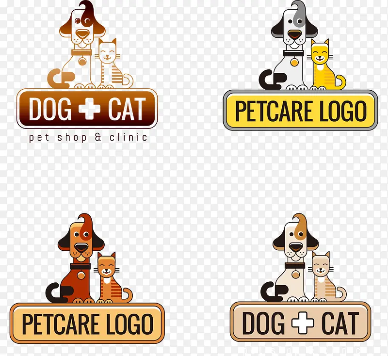 卡通手绘猫和狗宠物店标志