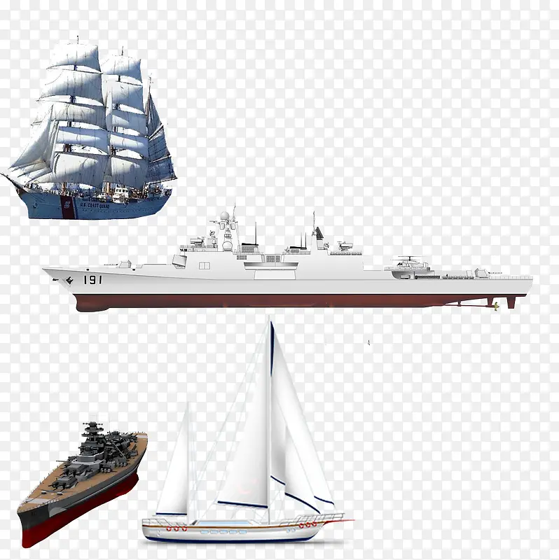 4款不同造型的航海船