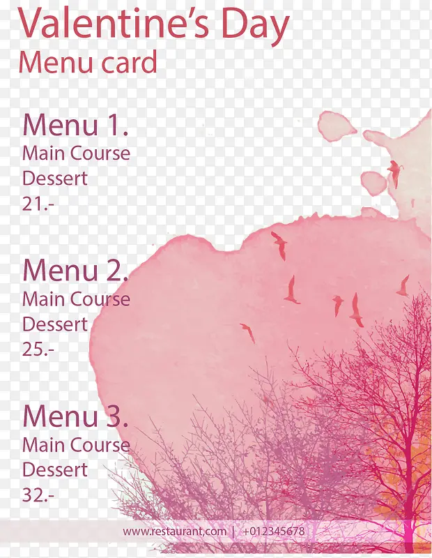 粉色水彩风景画菜单