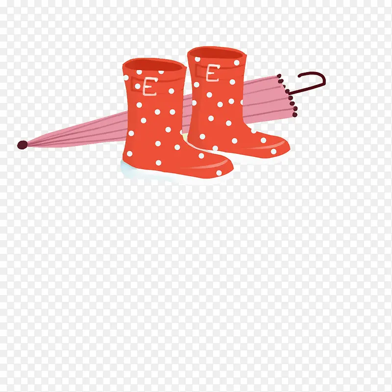 手绘水彩雨具插图红伞与红雨靴