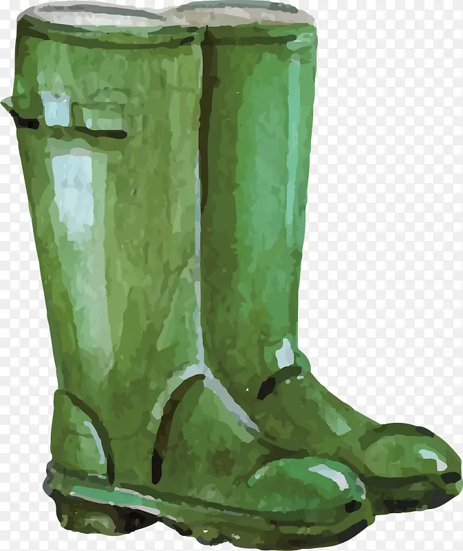 矢量水彩绘绿色雨鞋