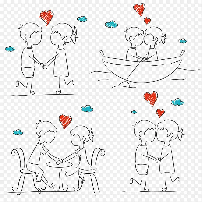 浪漫的夫妇矢量草图