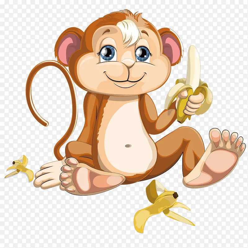 卡通吃香蕉的猴子