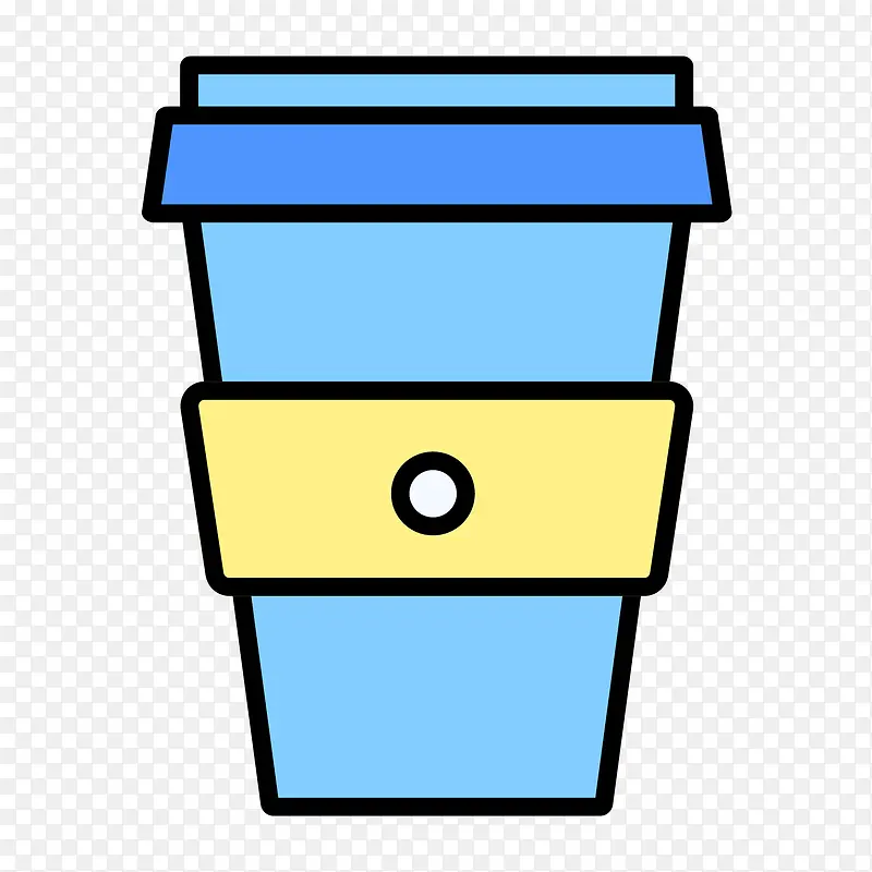 蓝色手绘咖啡杯元素