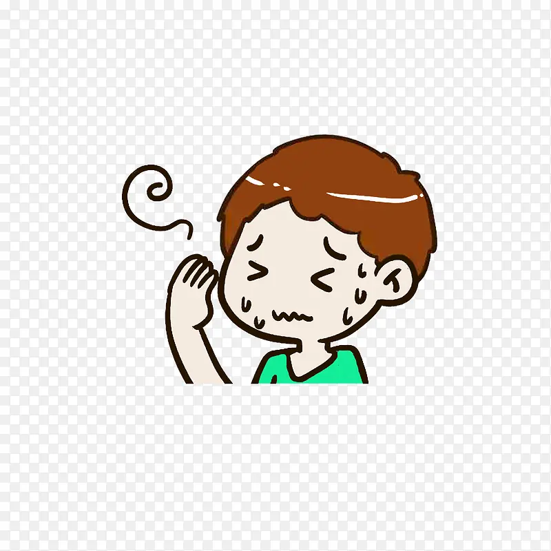 擦不完汗的小男孩