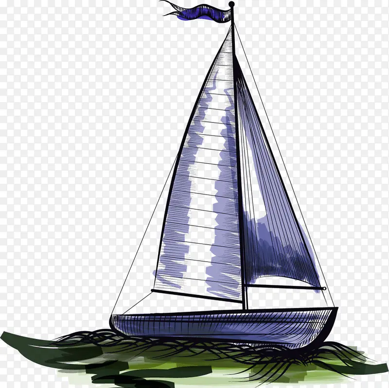 免抠手绘船帆装饰图案