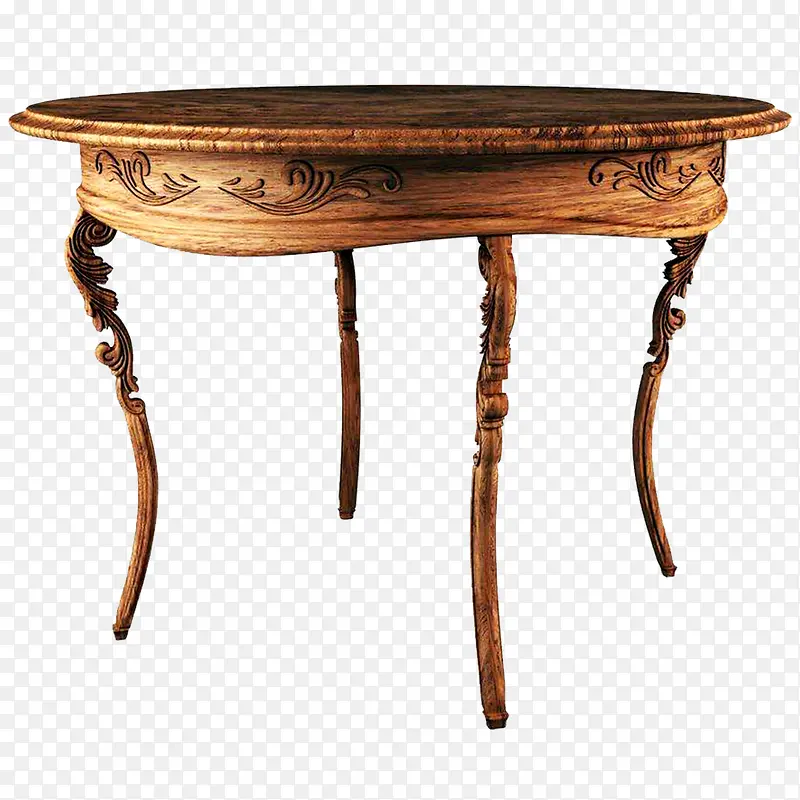 圆形雕刻实木旧桌子