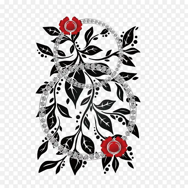 钻石数字 爱情 黑色花纹 玫瑰