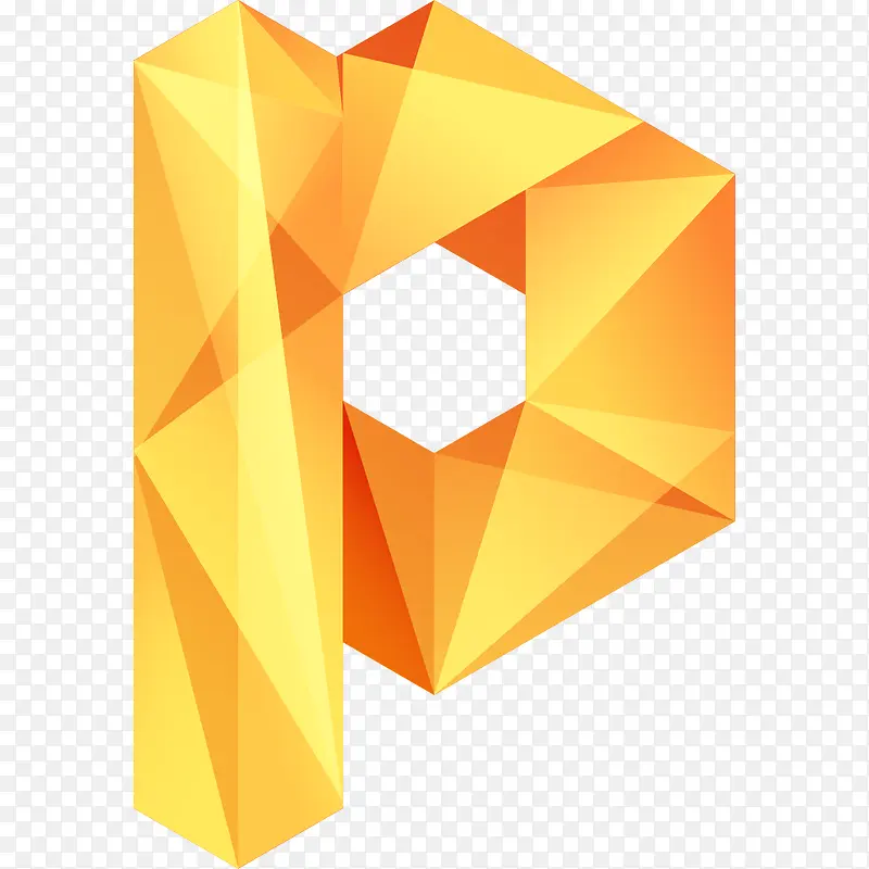 创意黄色钻石折纸几何拼接字母P
