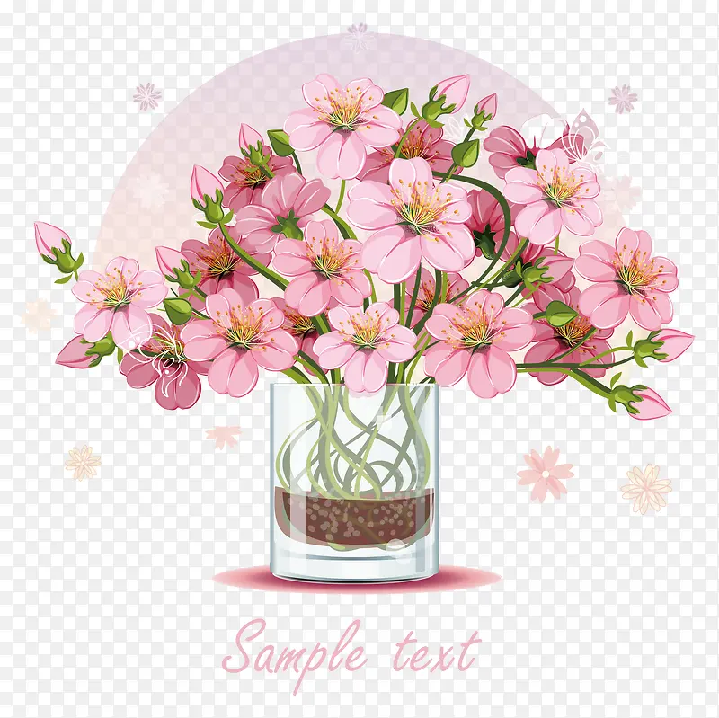 手绘粉色景观花朵插画矢量素材