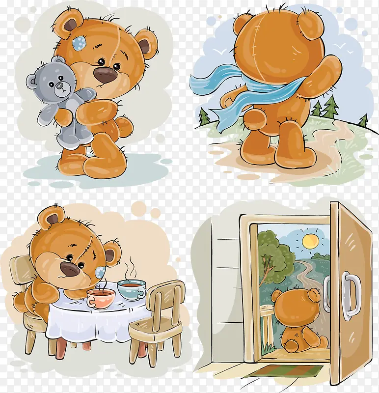 4款彩绘泰迪熊设计矢量