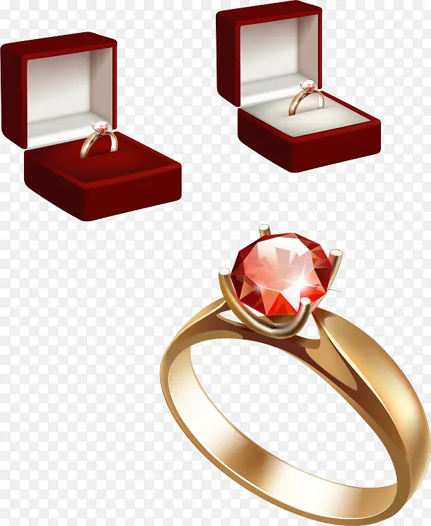 矢量钻石戒指和珠宝盒