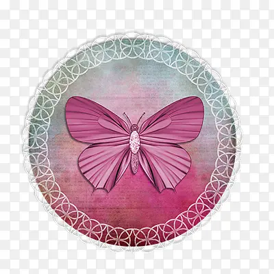 圆形粉色蝴蝶手绘