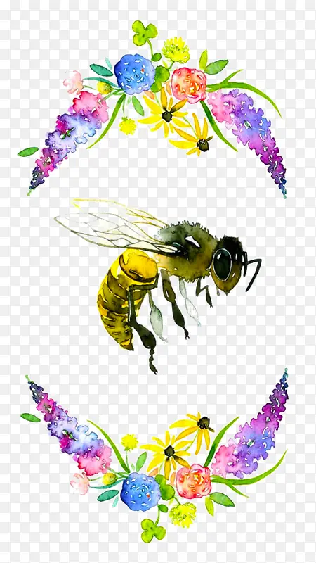 手绘花朵与蜜蜂