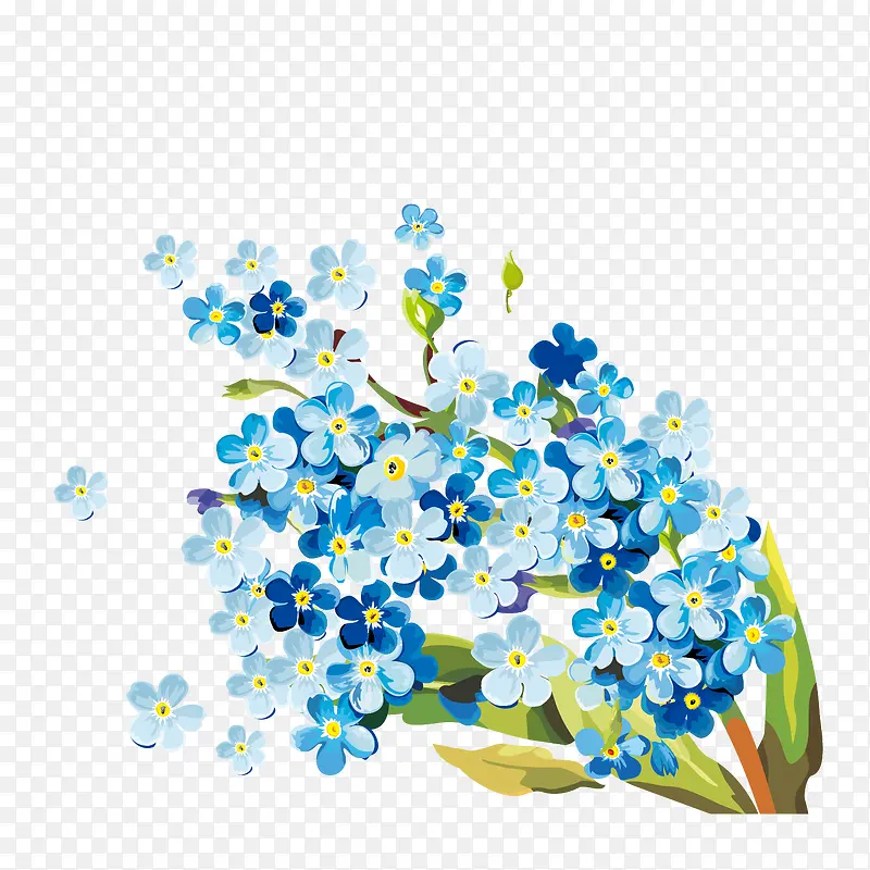 手绘蓝色花卉装饰