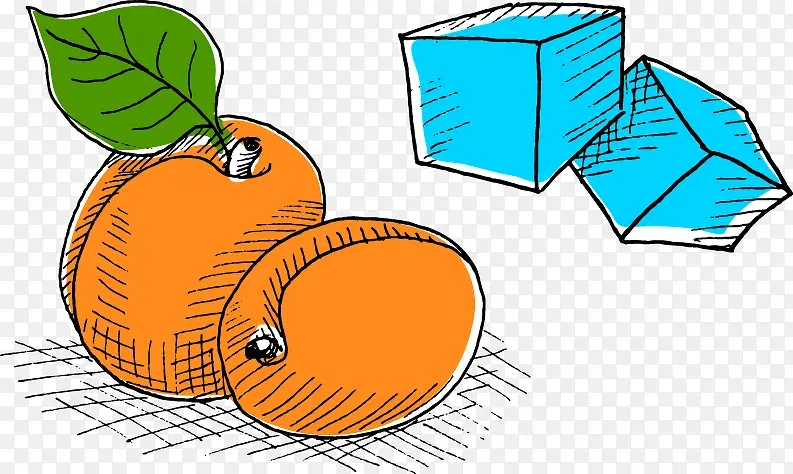 卡通矢量杏子冰块手绘食物