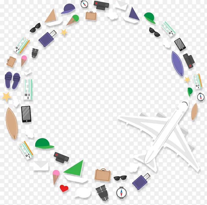 创意旅行元素组合圆环矢量图