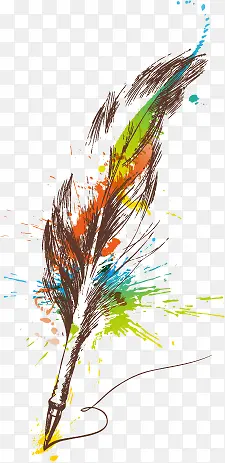 彩色手绘羽毛笔