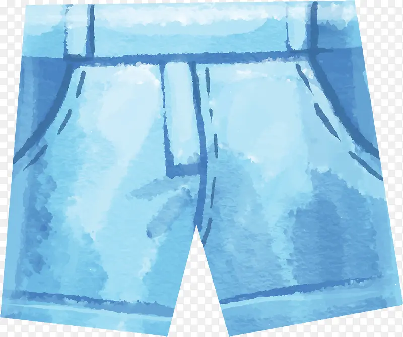 水彩夏天蓝色沙滩裤