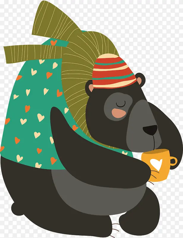 狗熊喝水森林动物卡通插画素材